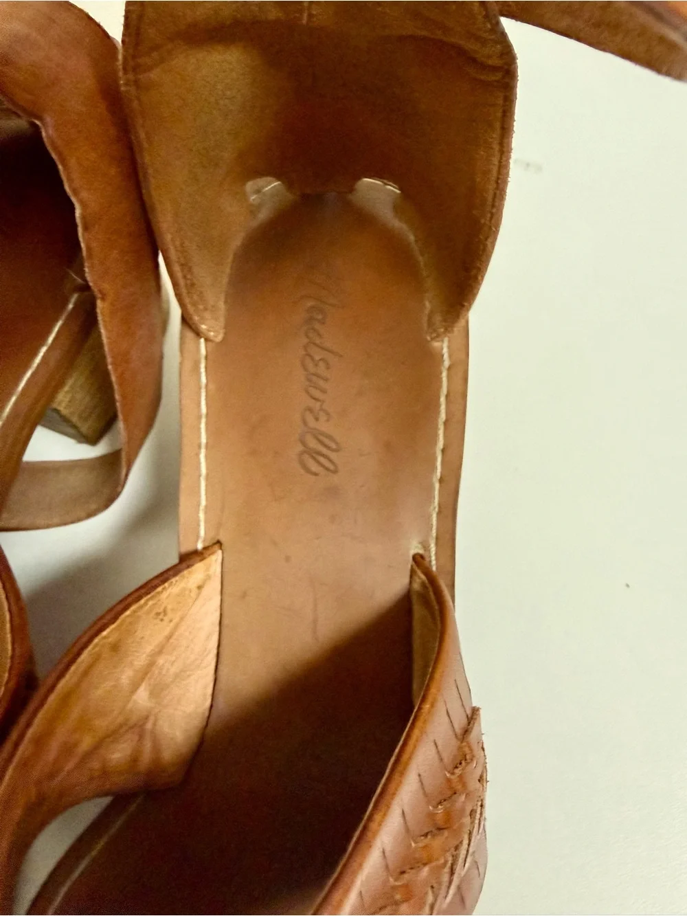 Madewell Cognac Braided Leather Block Heel Sandals - Picture 3 of 5